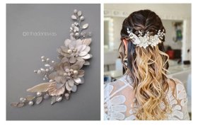 Tocado Berna XL : Bouquet Floral de Porcelana, Cristal y Perlas 