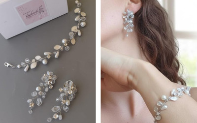 Conjunto de aros cascada con pulsera de hojitas