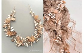 Corona Boho de Flores y Hojas de Porcelana 