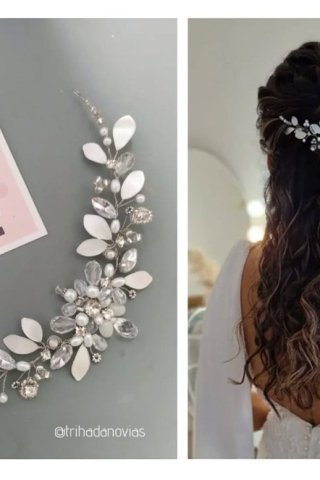 Tocado de Novia Lena: Perlas, Cristales y Strass