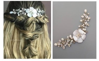 Tocado de Novia Amelia: Flor Central, Hojas y Materiales Personalizables | 