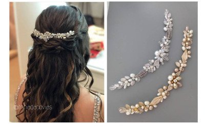 Tocado Sabrina para Novias y Eventos: Hojas Metálicas o Porcelana | 